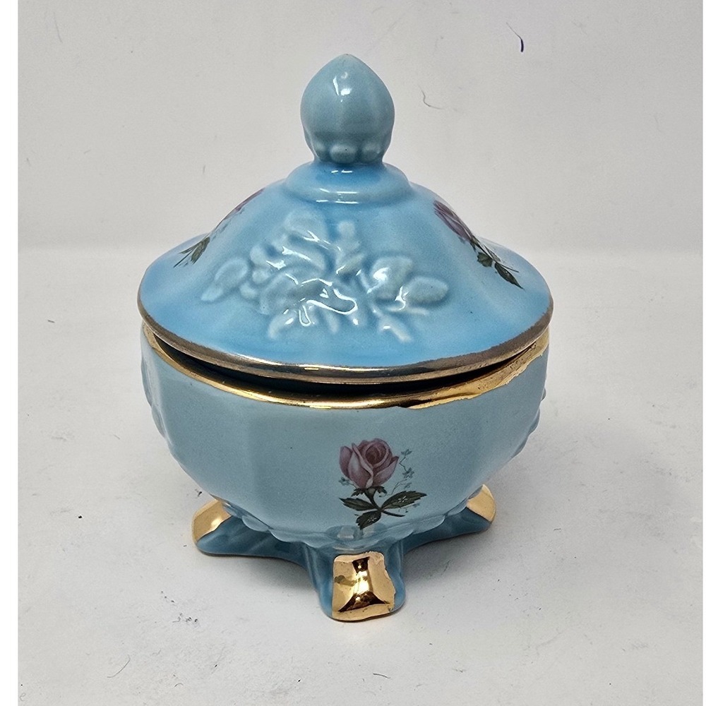 Vtg House of Guller porcelain trinket box USA whimsical cottagecore, grandmacore
